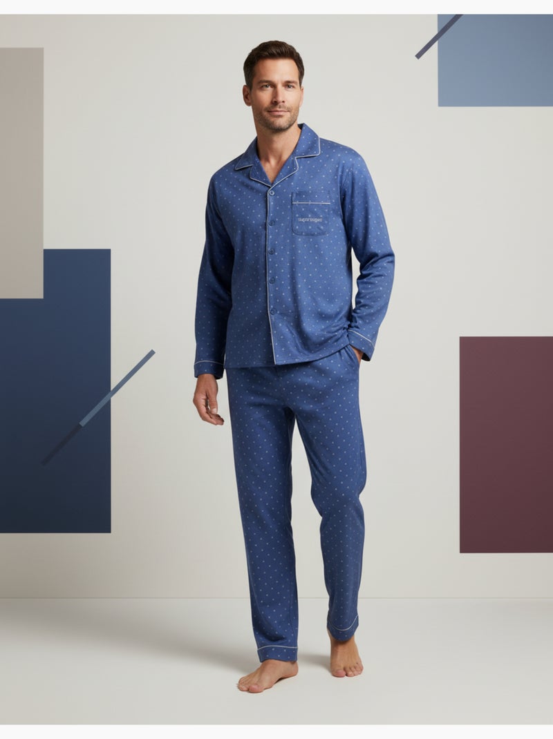 Heren pyjama winterfleece met knopen c2529 Blauw - Kiabi
