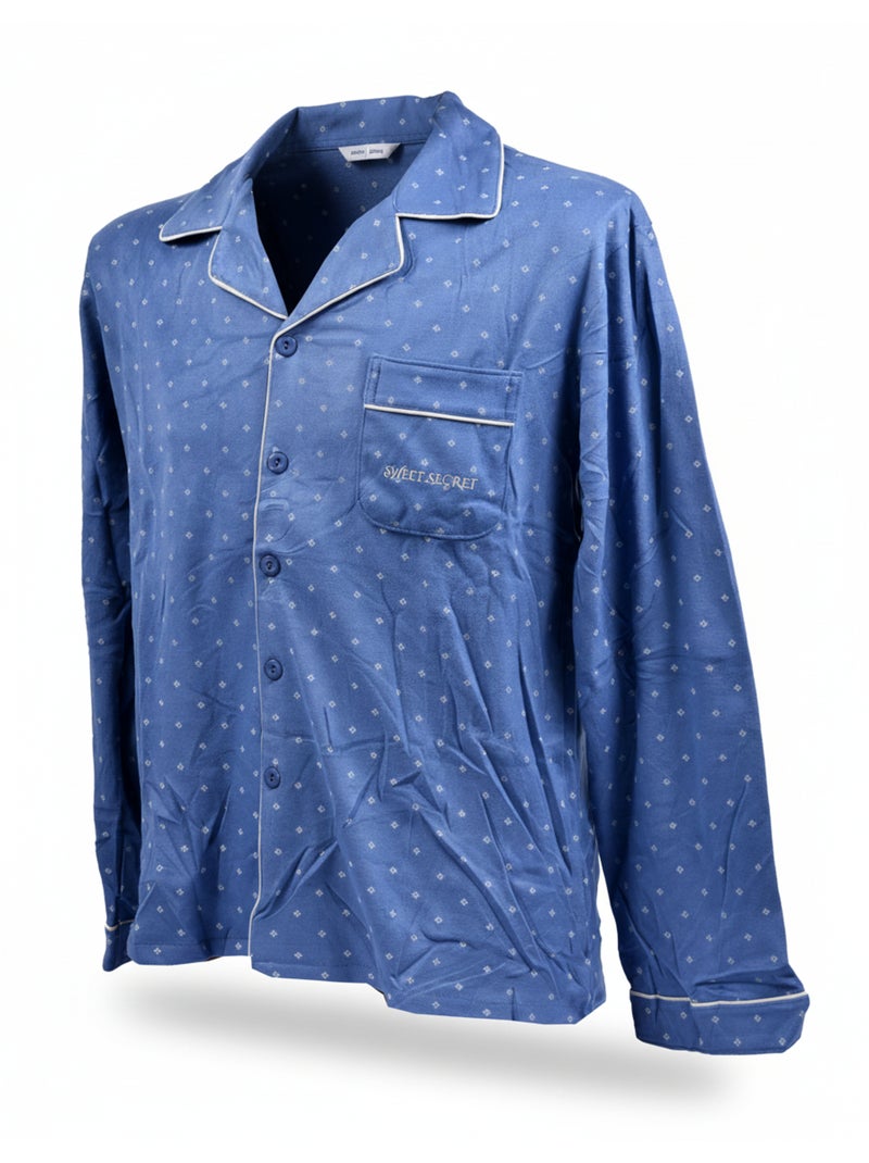 Heren pyjama winterfleece met knopen c2529 Blauw - Kiabi