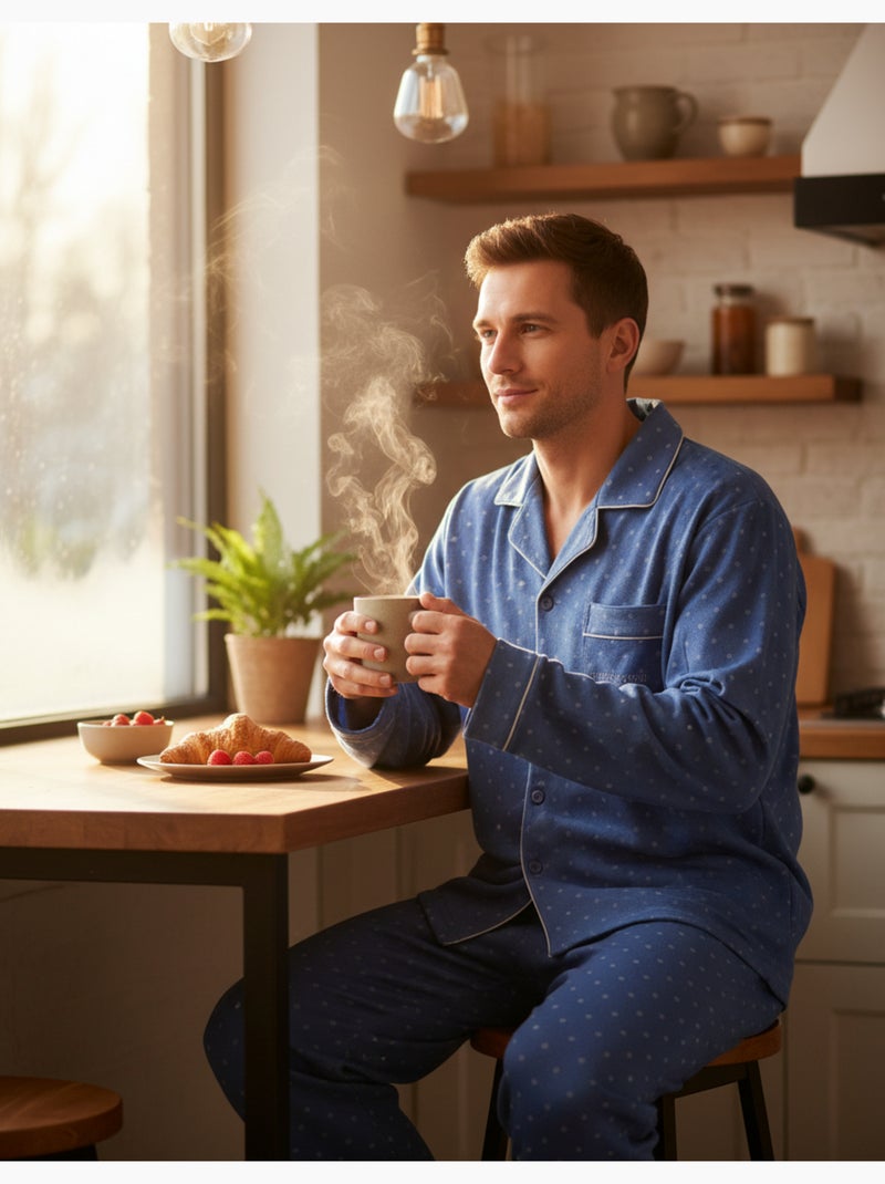 Heren pyjama winterfleece met knopen c2529 Blauw - Kiabi