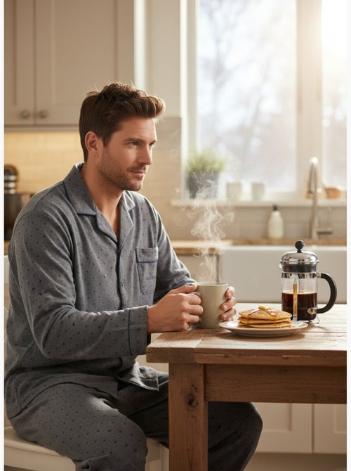 Heren pyjama winterfleece met knopen c2529 - Kiabi