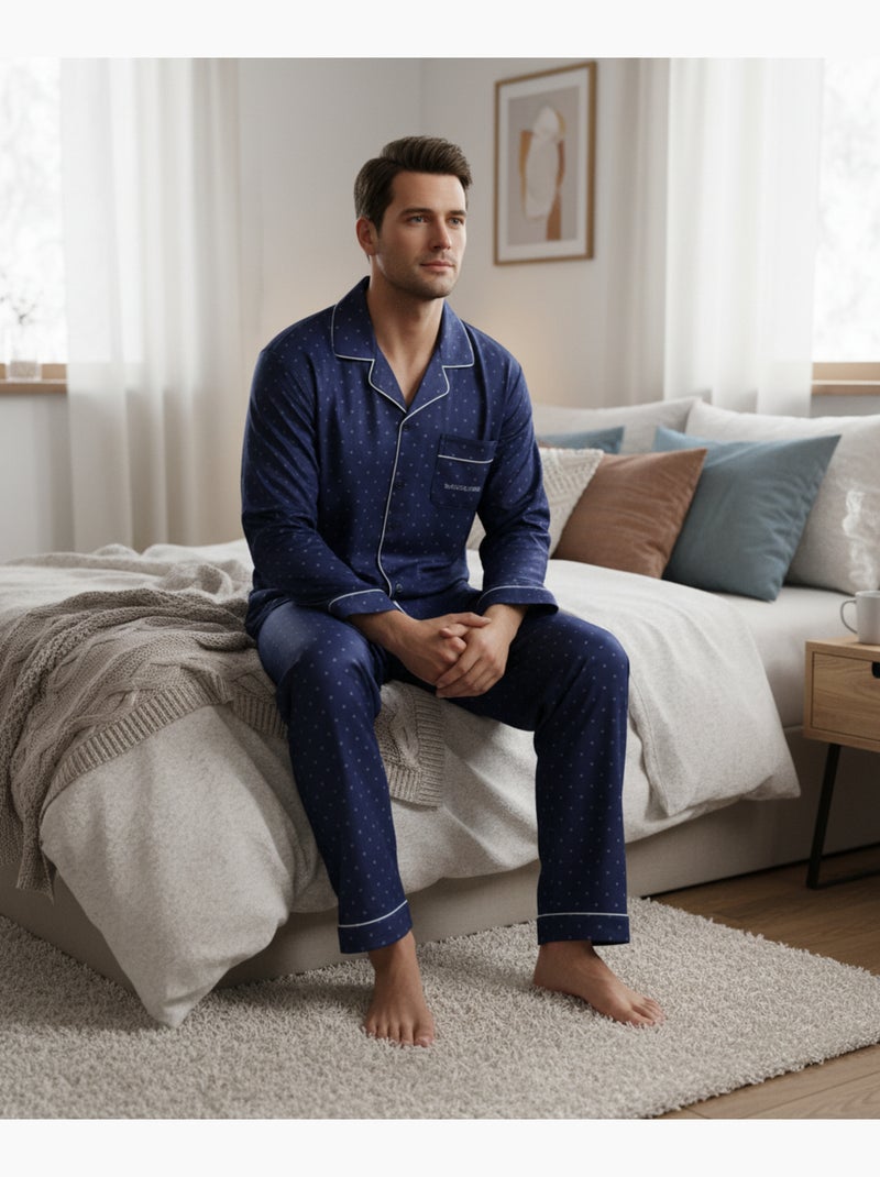 Heren pyjama winterfleece met knopen c2529 Marineblauw - Kiabi