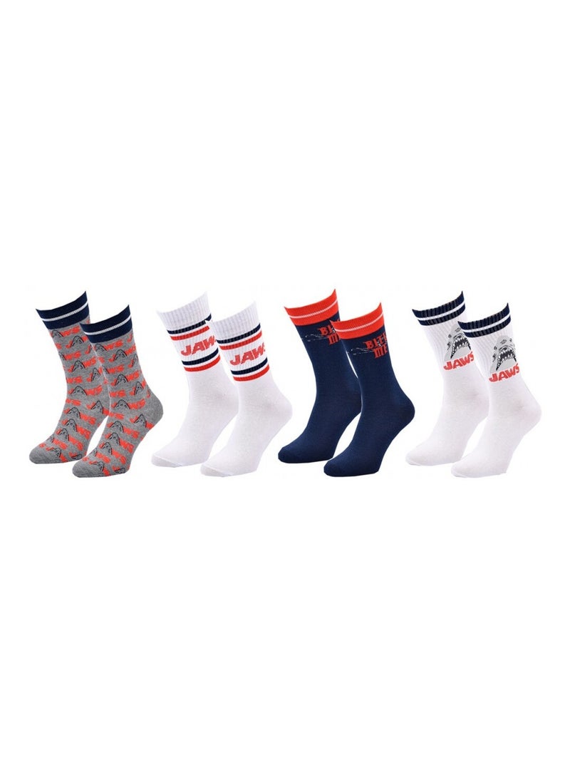 Heren Sokken Set JAWS - Set van 4 Grijs Marineblauw Wit - Kiabi