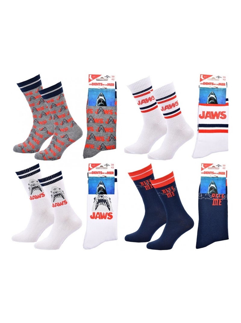 Heren Sokken Set JAWS - Set van 4 Grijs Marineblauw Wit - Kiabi
