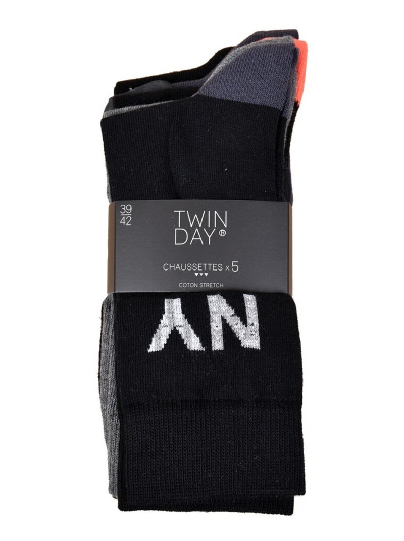 Heren sokken TWINDAY - Set van 5 paar Zwart Antracietgrijs - Kiabi