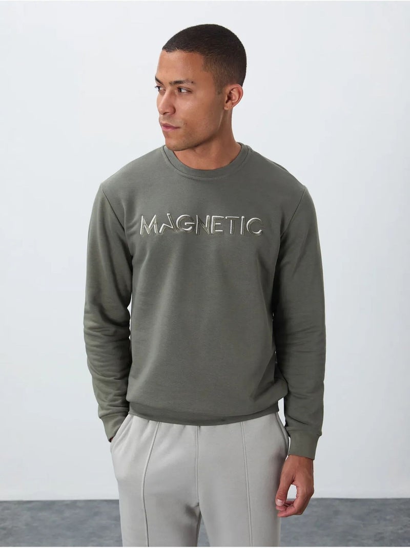Heren sweatshirt met print en ronde hals tommy Kaki - Kiabi