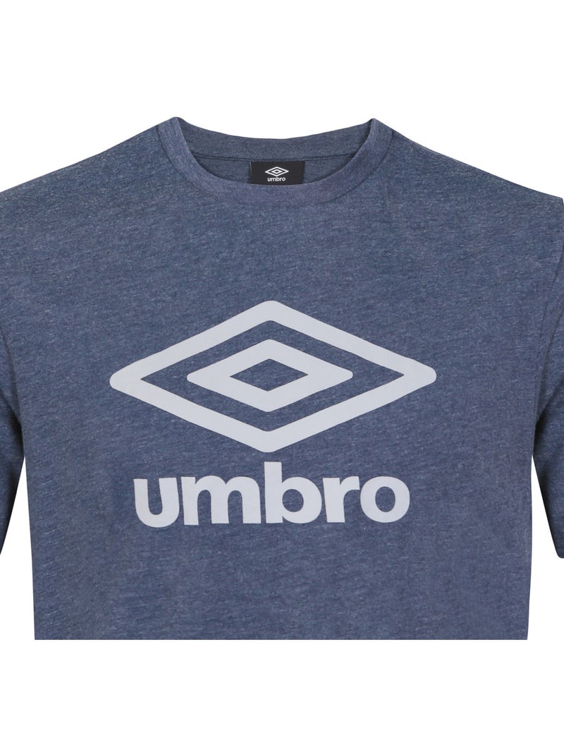 Heren t-shirt met ronde hals, gemêleerd katoen (160 g/m²) en bedrukt logo 729282 Blauw - Kiabi