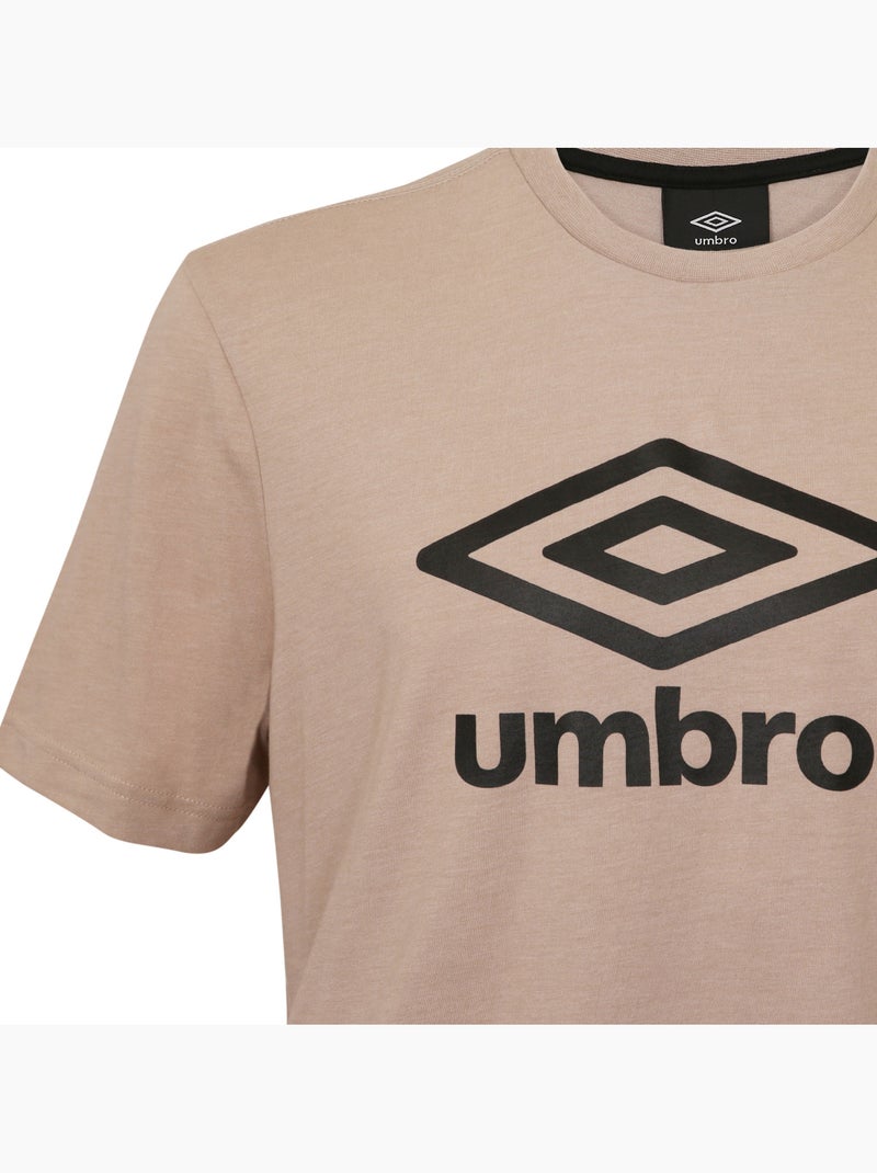 Heren t-shirt met ronde hals, gemêleerd katoen (160 g/m²) en bedrukt logo 729282 Bruin - Kiabi