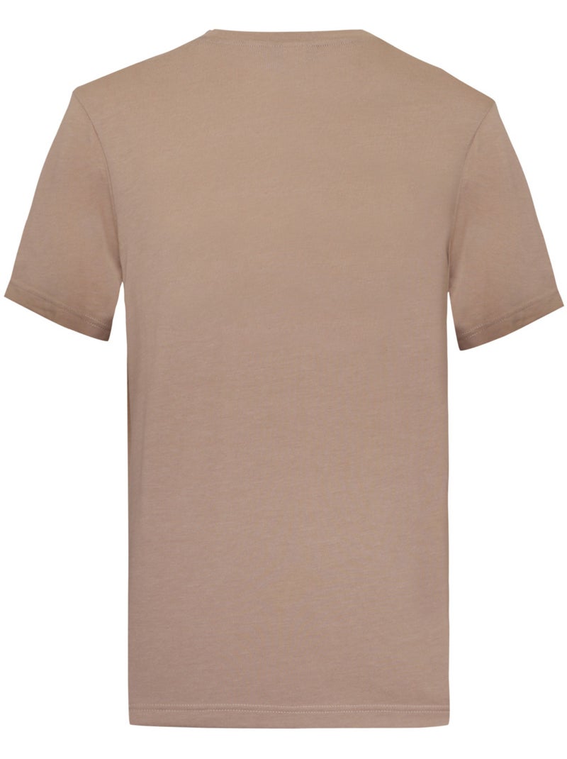 Heren t-shirt met ronde hals, gemêleerd katoen (160 g/m²) en bedrukt logo 729282 Bruin - Kiabi
