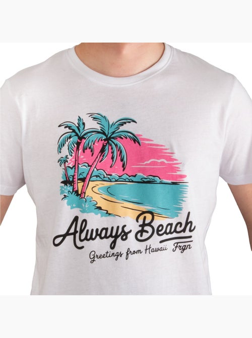 Heren t-shirt van 140 g/m² jersey met hawaï-print op de voorkant - Kiabi Heren t-shirt van 140 g/m² jersey met hawaï-print op de voorkant - Kiabi