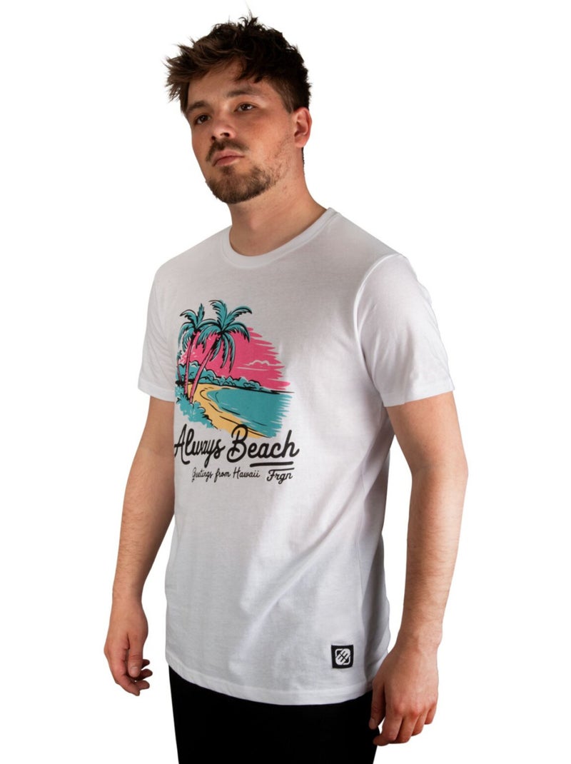 Heren t-shirt van 140 g/m² jersey met hawaï-print op de voorkant Wit - Kiabi