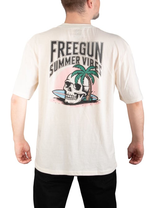 Heren t-shirt van 140 g/m² jersey met vibes-print op de voor- en achterkant. - Kiabi Heren t-shirt van 140 g/m² jersey met vibes-print op de voor- en achterkant. - Kiabi