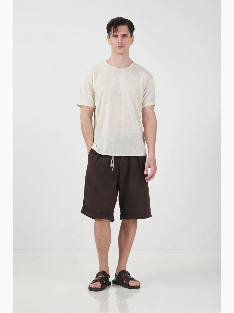 Heren t-shirt van katoen en linnen giesto Natuurlijk beige - Kiabi