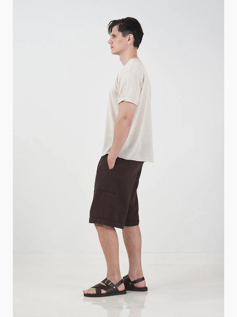 Heren t-shirt van katoen en linnen giesto Natuurlijk beige - Kiabi