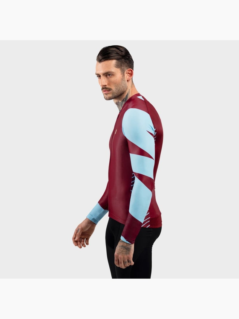 Heren wielershirt lange mouw Baksteenrood - Kiabi