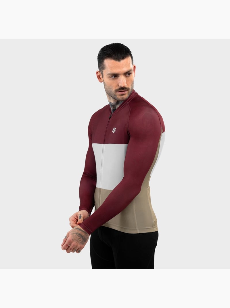 Heren wielershirt lange mouw Baksteenrood - Kiabi