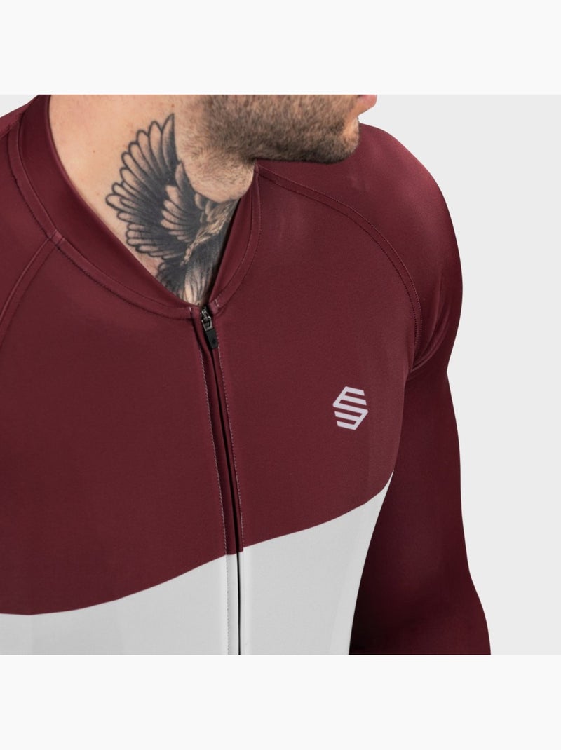 Heren wielershirt lange mouw Baksteenrood - Kiabi
