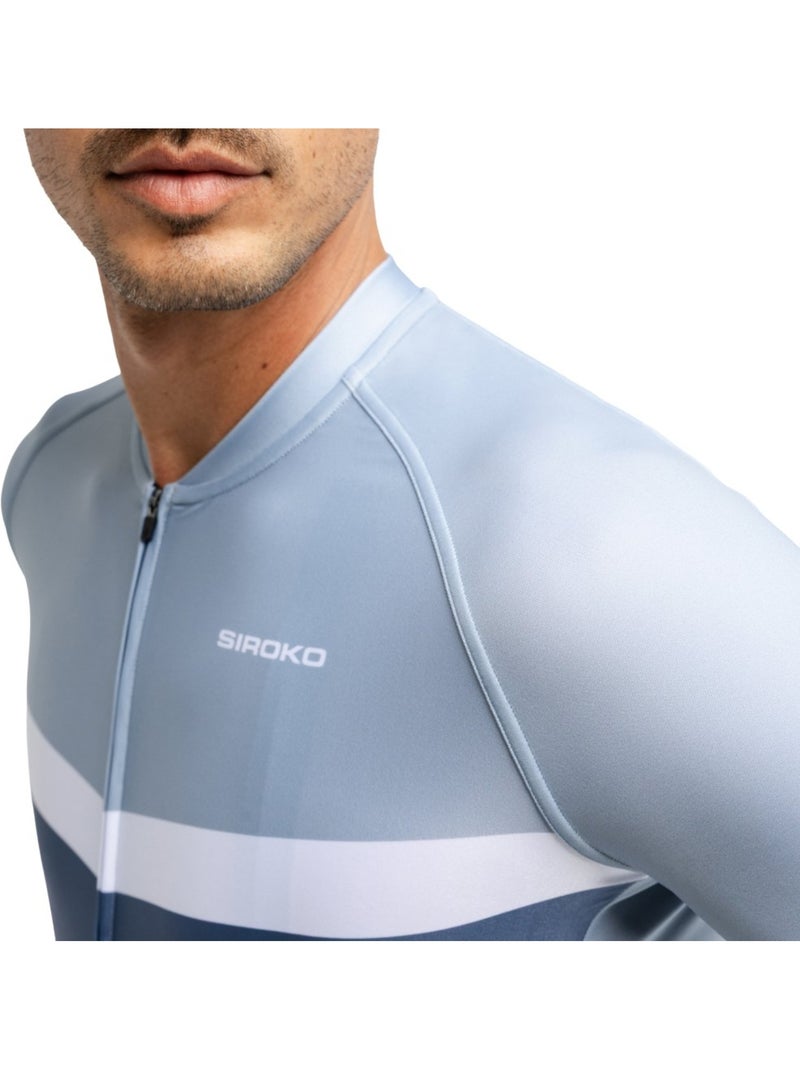 Heren wielershirt lange mouw Blauw - Kiabi