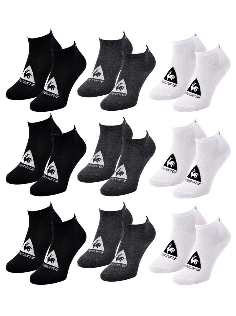 Herensokken sneaker le coq sportif - set van 9 Zwart Antracietgrijs Wit - Kiabi