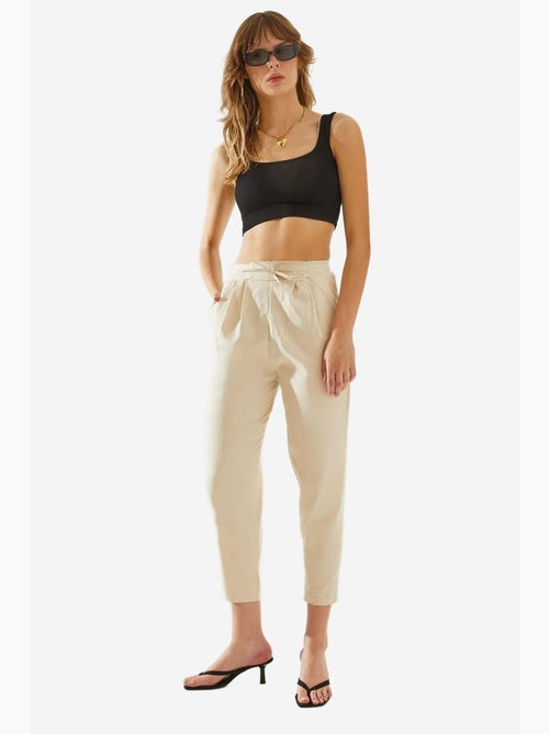 Herringbone linnen broek met tailledetail lucci - Kiabi