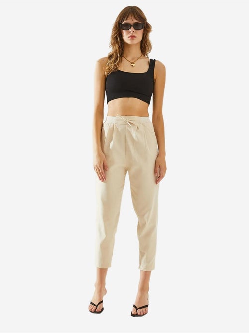 Herringbone linnen broek met tailledetail lucci - Kiabi