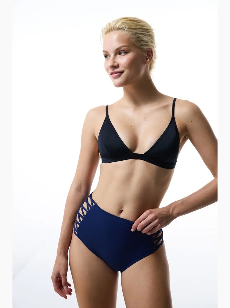 High fashion bikinibroekje met hoge taille penti Marineblauw - Kiabi