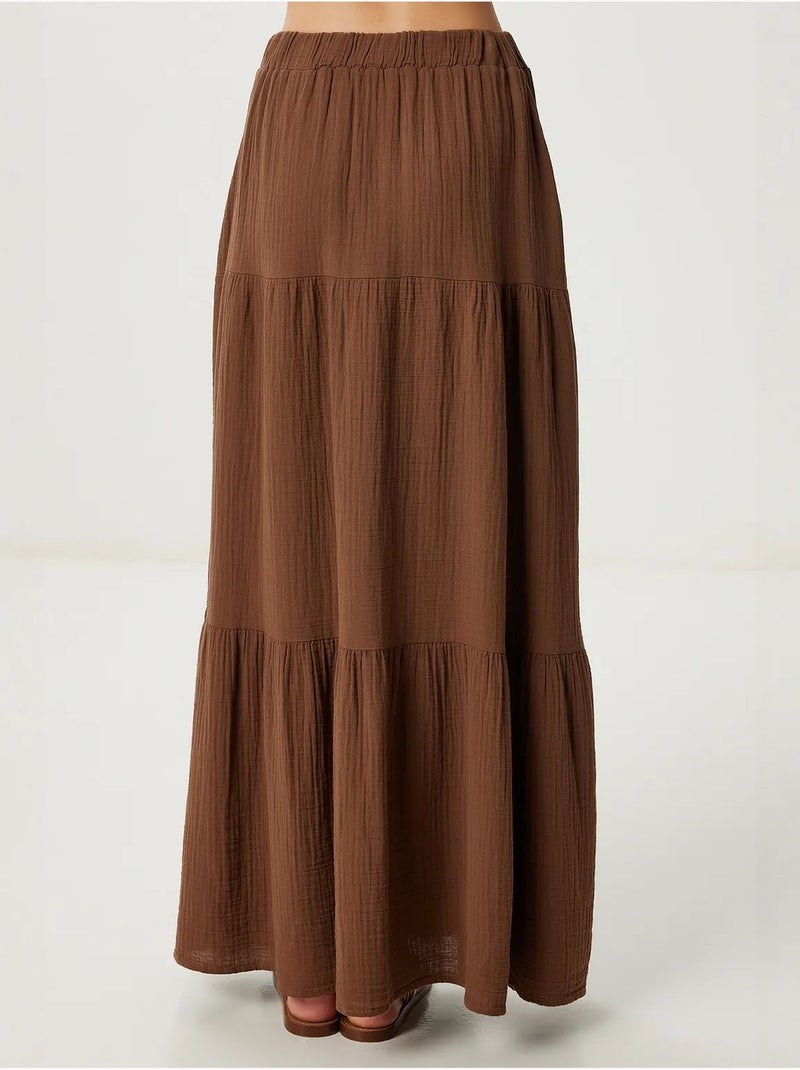 High waist a-lijn maxi rok istanbul Chocoladebruin - Kiabi