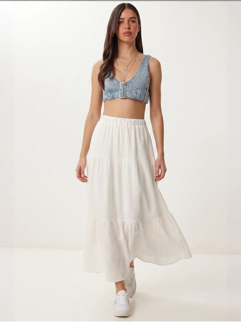 High waist a-lijn maxi rok istanbul Ivoor - Kiabi