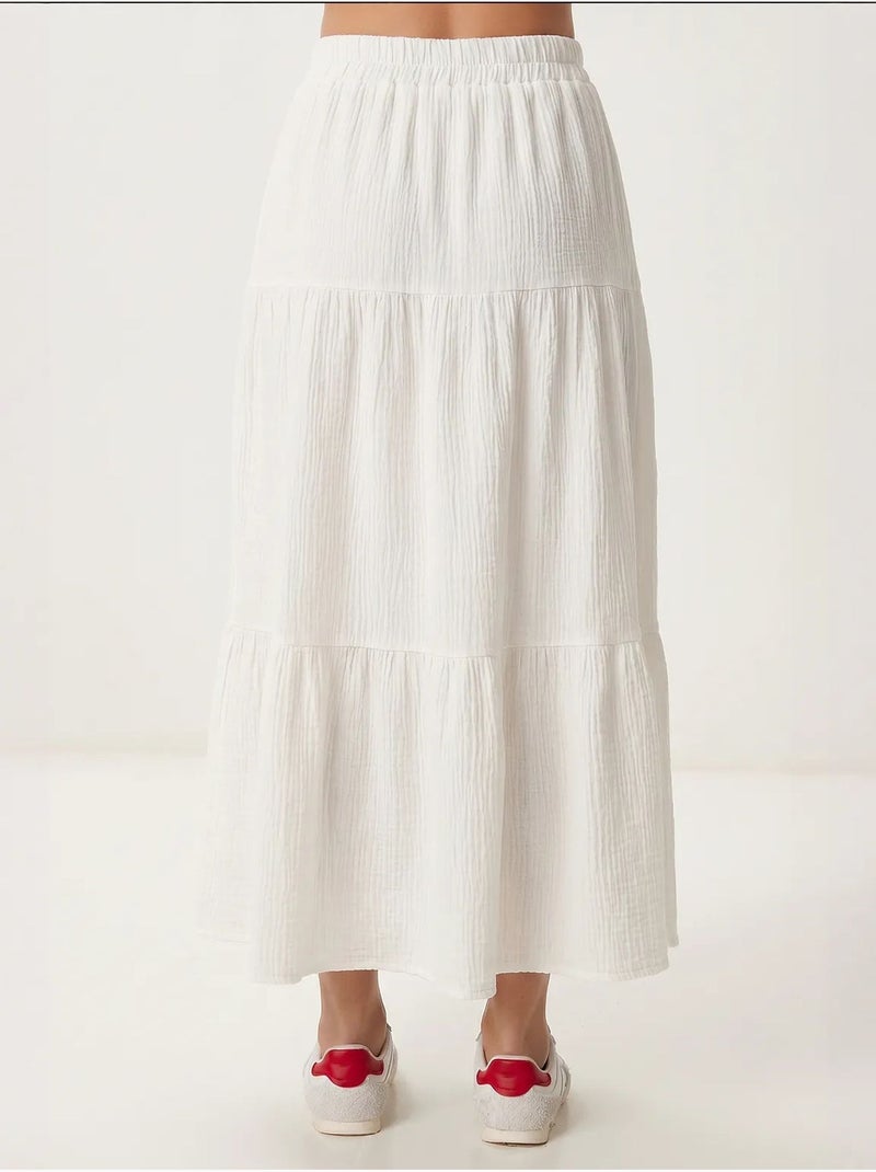 High waist a-lijn maxi rok istanbul Ivoor - Kiabi