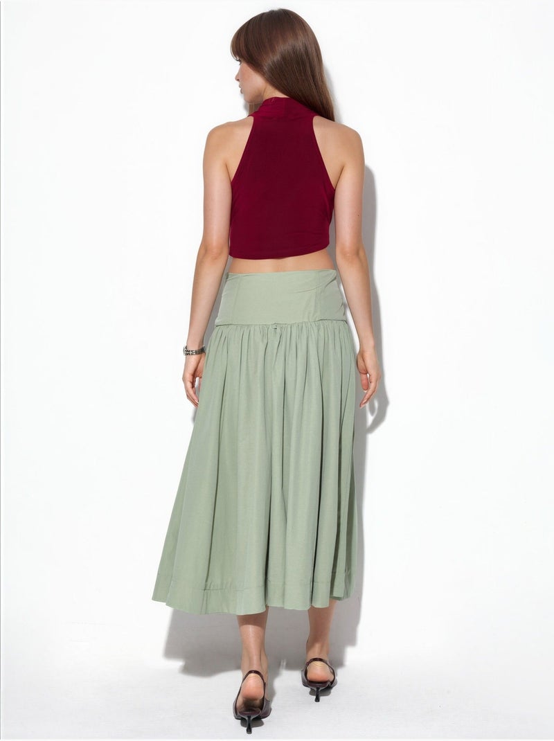 High-waist a-lijn midi-rok busem Muntgroen - Kiabi