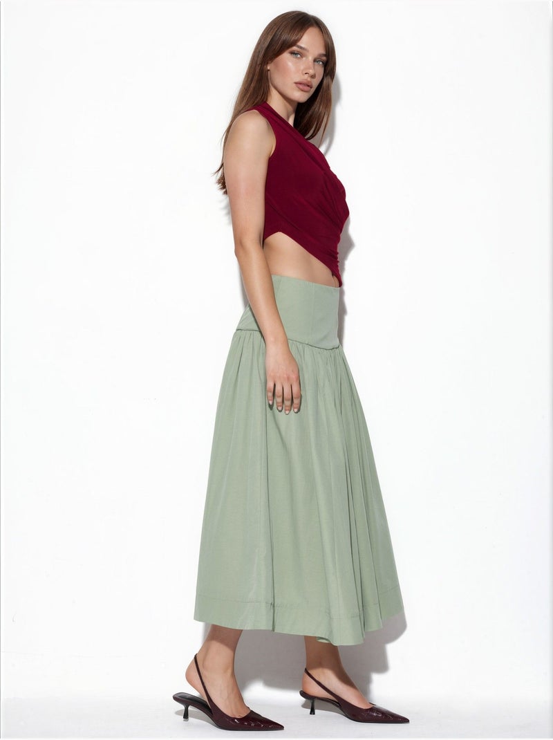 High-waist a-lijn midi-rok busem Muntgroen - Kiabi