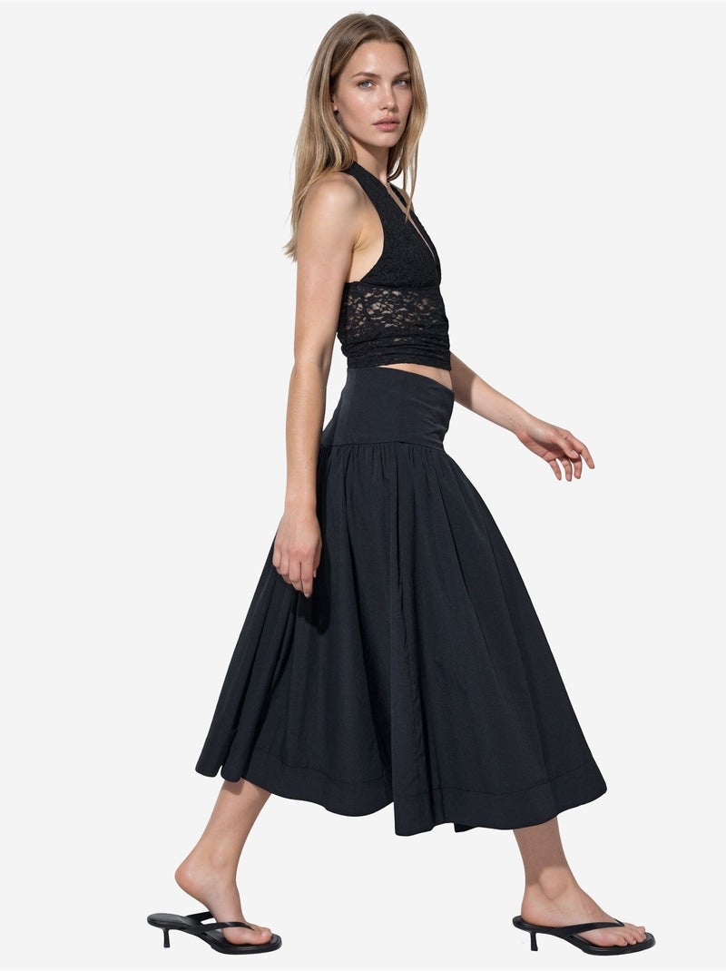 High-waist a-lijn midi-rok busem Zwart - Kiabi