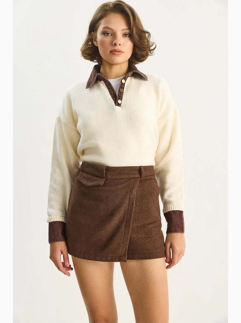 High waist aansluitende minishorts met zak lucci Donkerbruin - Kiabi