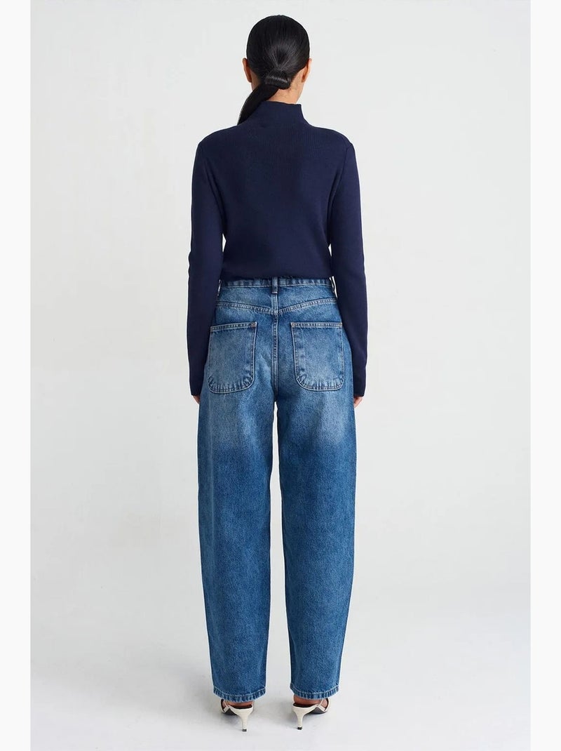 High-waist ballonjeans met wijde pijp dilvin Saffierblauw - Kiabi
