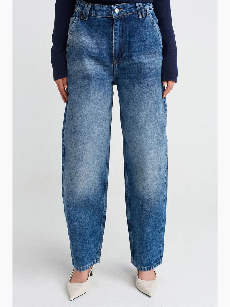 High-waist ballonjeans met wijde pijp dilvin Saffierblauw - Kiabi