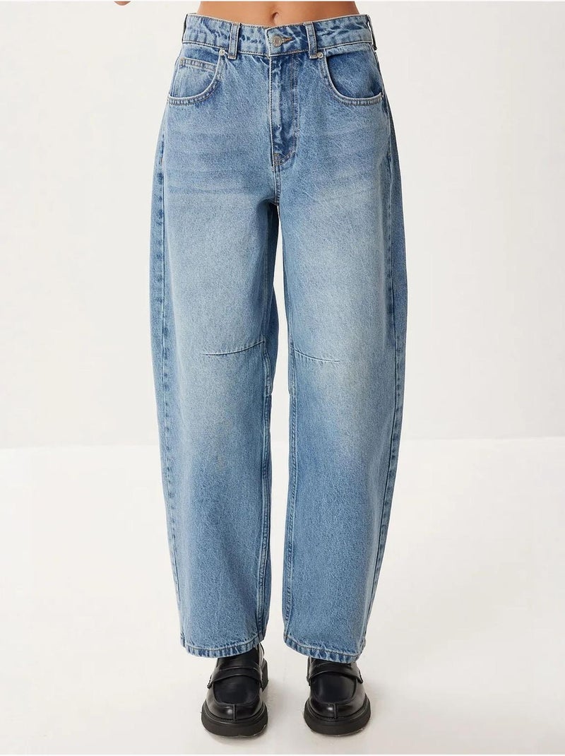 High-waist balloon fit jeans met bootmanchet istanbul Lichtblauw - Kiabi