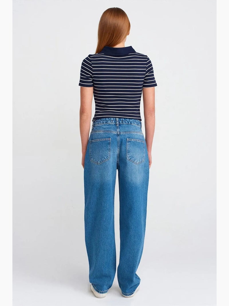 High-waist balloon jeans met wijde pijp dilvin Saffierblauw - Kiabi