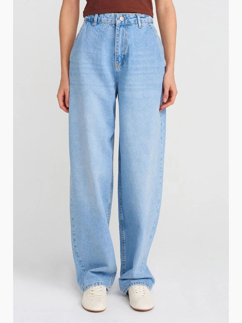 High-waist balloon jeans met wijde pijp dilvin Saffierblauw - Kiabi