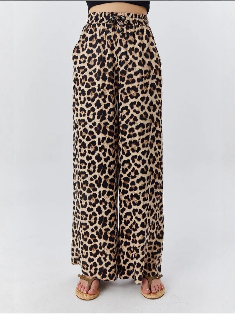 High-waist broek met luipaardprint en wijde pijpen mixray Klei-beige - Kiabi