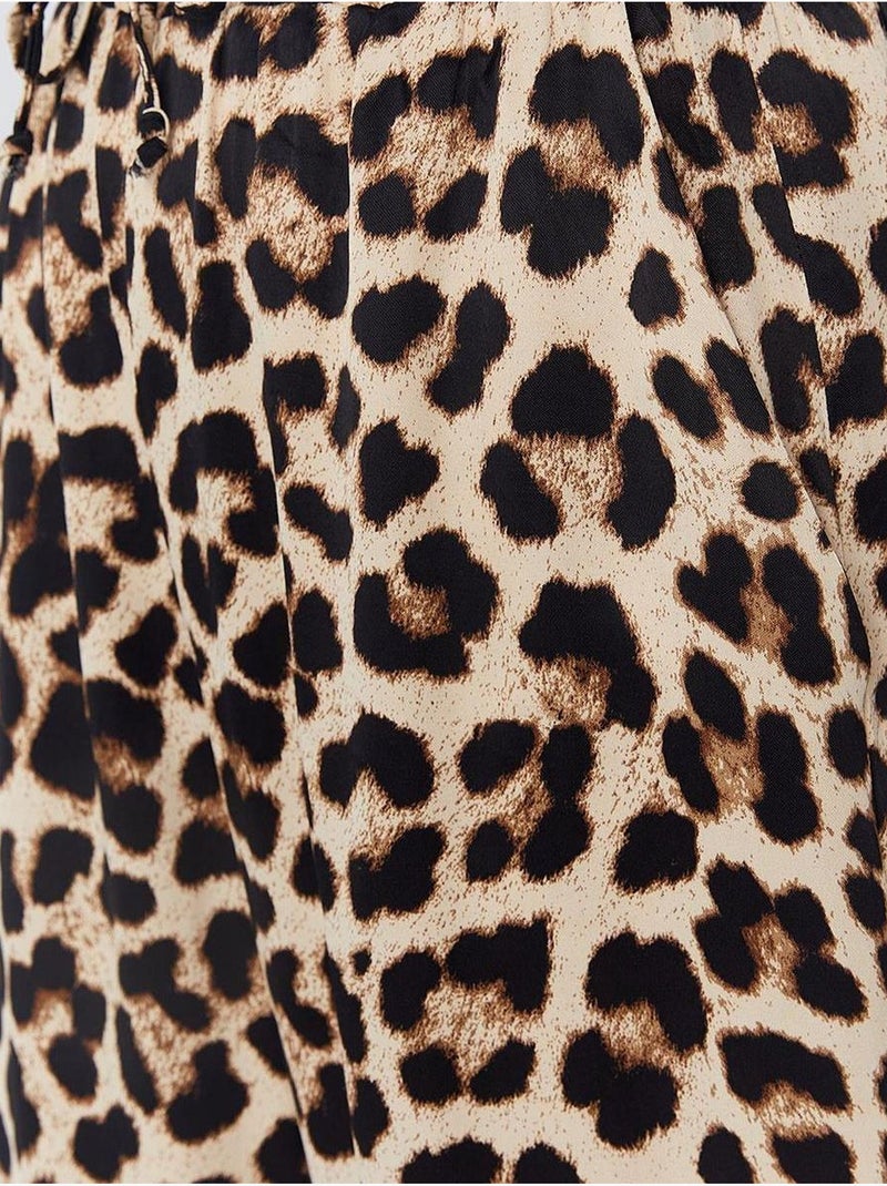 High-waist broek met luipaardprint en wijde pijpen mixray Klei-beige - Kiabi
