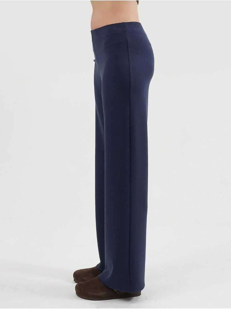 High-waist broek met rechte pijpen busem Marineblauw - Kiabi
