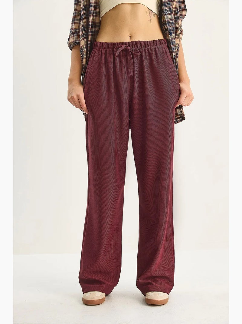 High-waist broek met wijde pijpen lucci Bordeauxrood - Kiabi