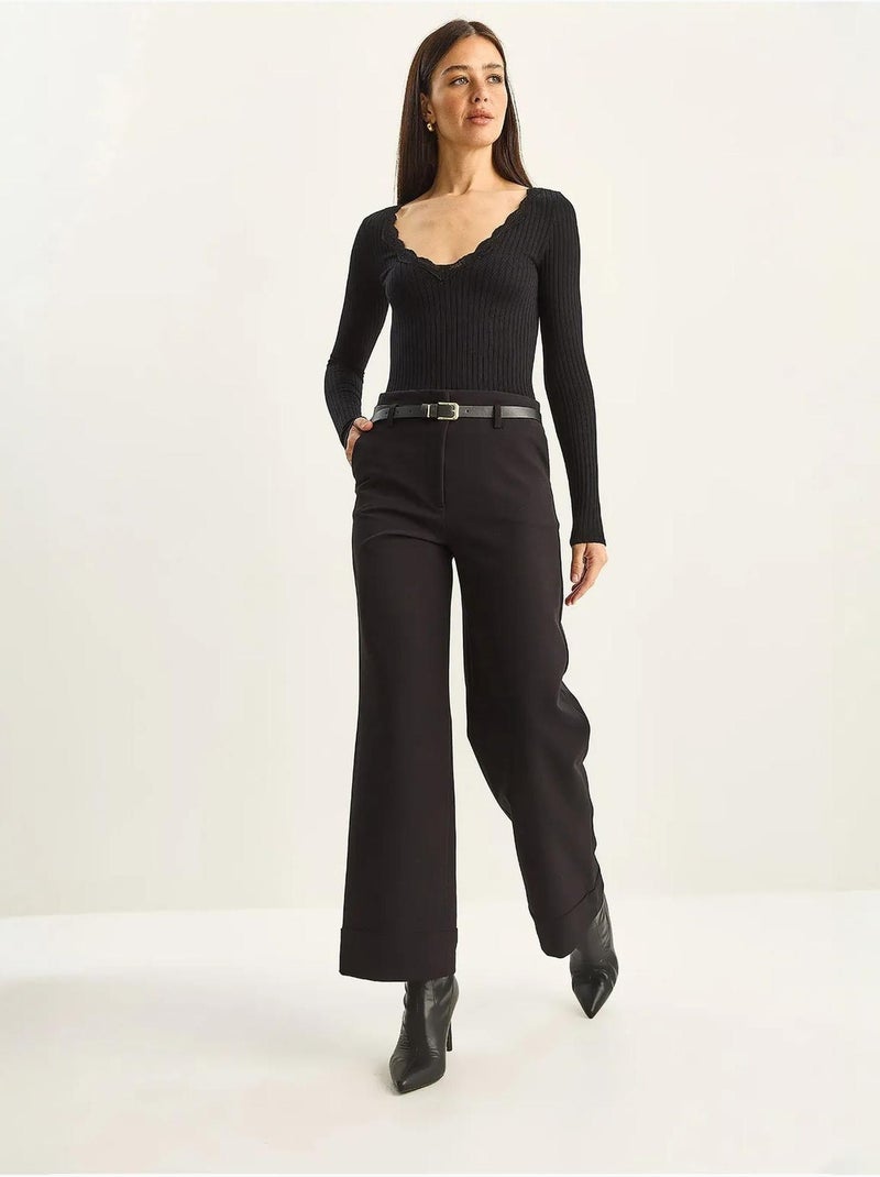 High-waist broek met wijde pijpen lucci Zwart - Kiabi