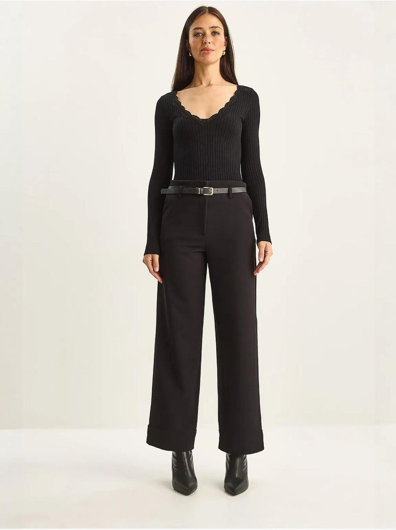 High-waist broek met wijde pijpen lucci Zwart - Kiabi