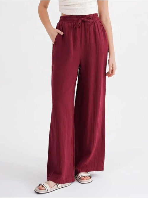 High waist broek van getextureerde mousselin mixray - Kiabi High waist broek van getextureerde mousselin mixray - Kiabi