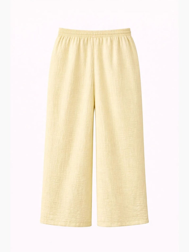 High waist broek van getextureerde mousselin mixray Citroengeel - Kiabi