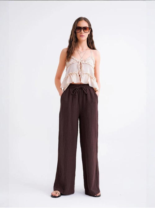 High waist broek van getextureerde mousselin mixray - Kiabi High waist broek van getextureerde mousselin mixray - Kiabi
