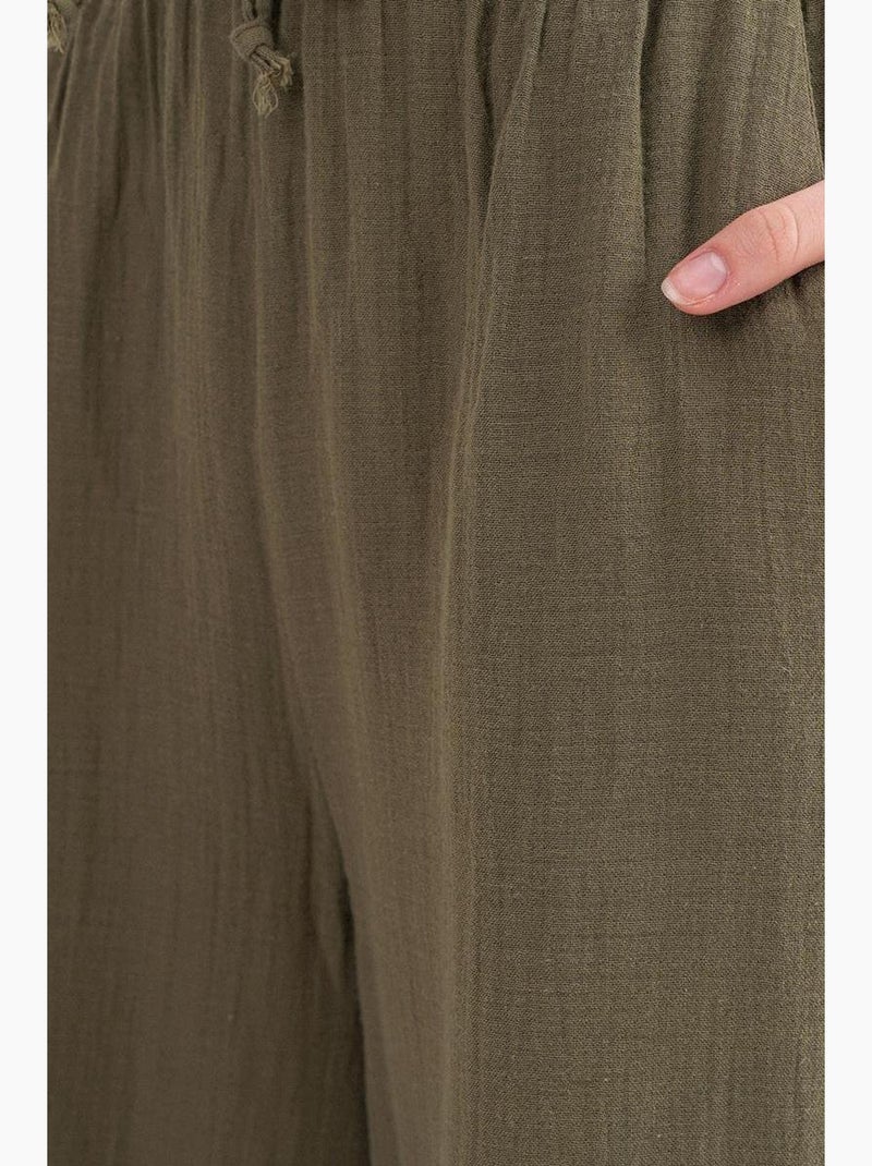 High waist broek van getextureerde mousselin mixray Kaki - Kiabi
