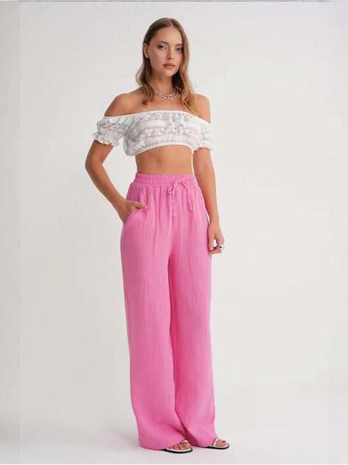 High waist broek van getextureerde mousselin mixray - Kiabi High waist broek van getextureerde mousselin mixray - Kiabi