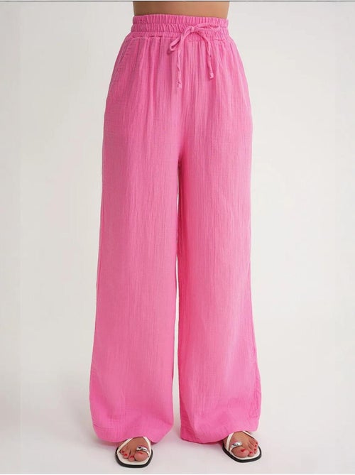 High waist broek van getextureerde mousselin mixray - Kiabi High waist broek van getextureerde mousselin mixray - Kiabi