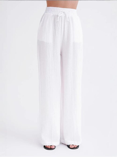 High waist broek van getextureerde mousselin mixray - Kiabi High waist broek van getextureerde mousselin mixray - Kiabi